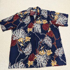 Vintage Pipeline Hawaiian Shirt Made in USA 100% Cotton Floral Navy XL